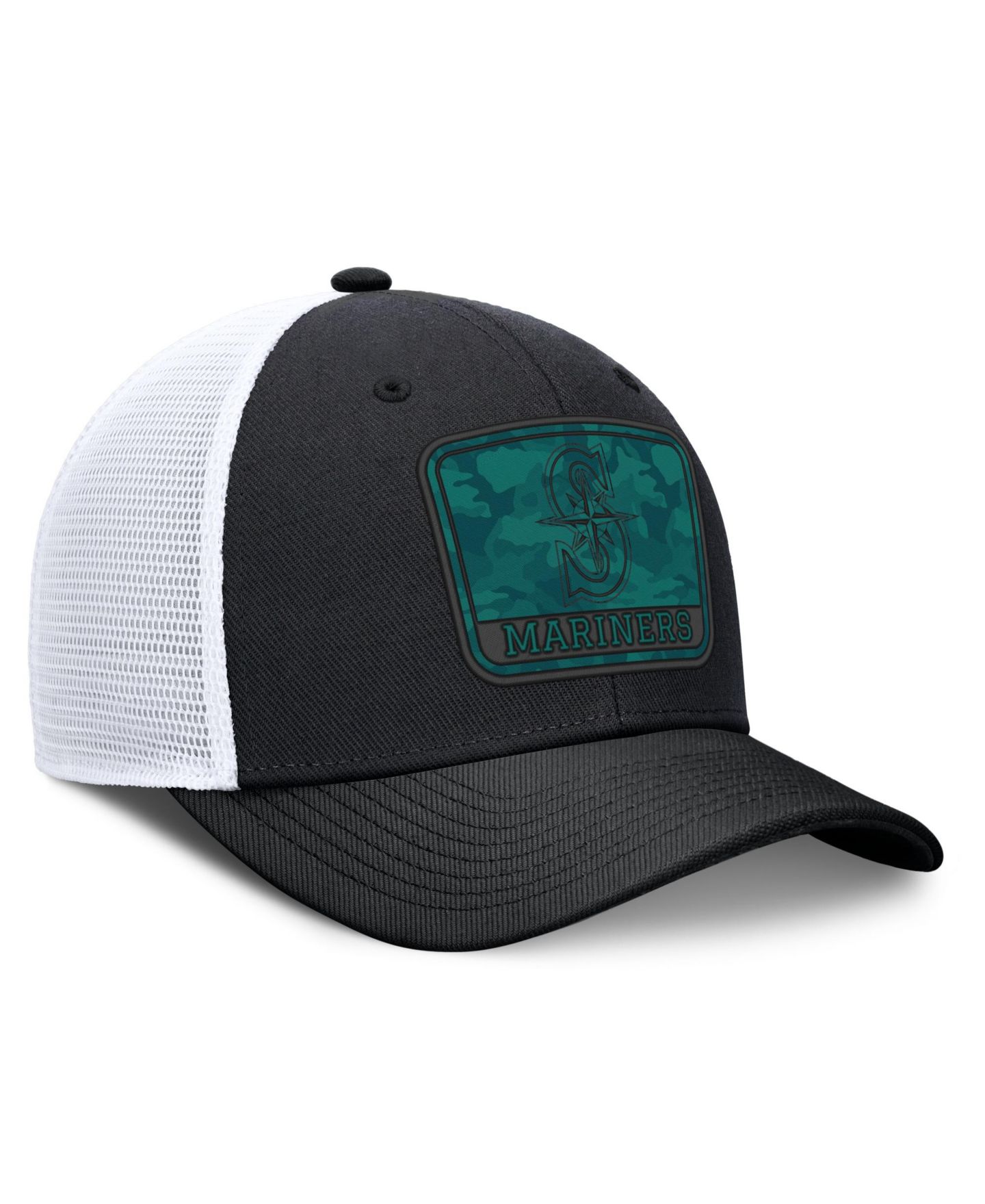 Мужская кепка Nike Black/White Seattle Mariners Camo Rise Trucker Dri-FIT Adjustable Hat — фото 3