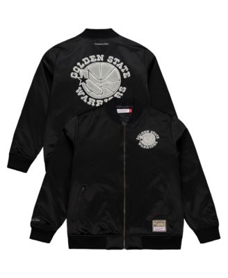 Men's Black Golden State Warriors Chrome Satin Bomber Full-Zip Jacket