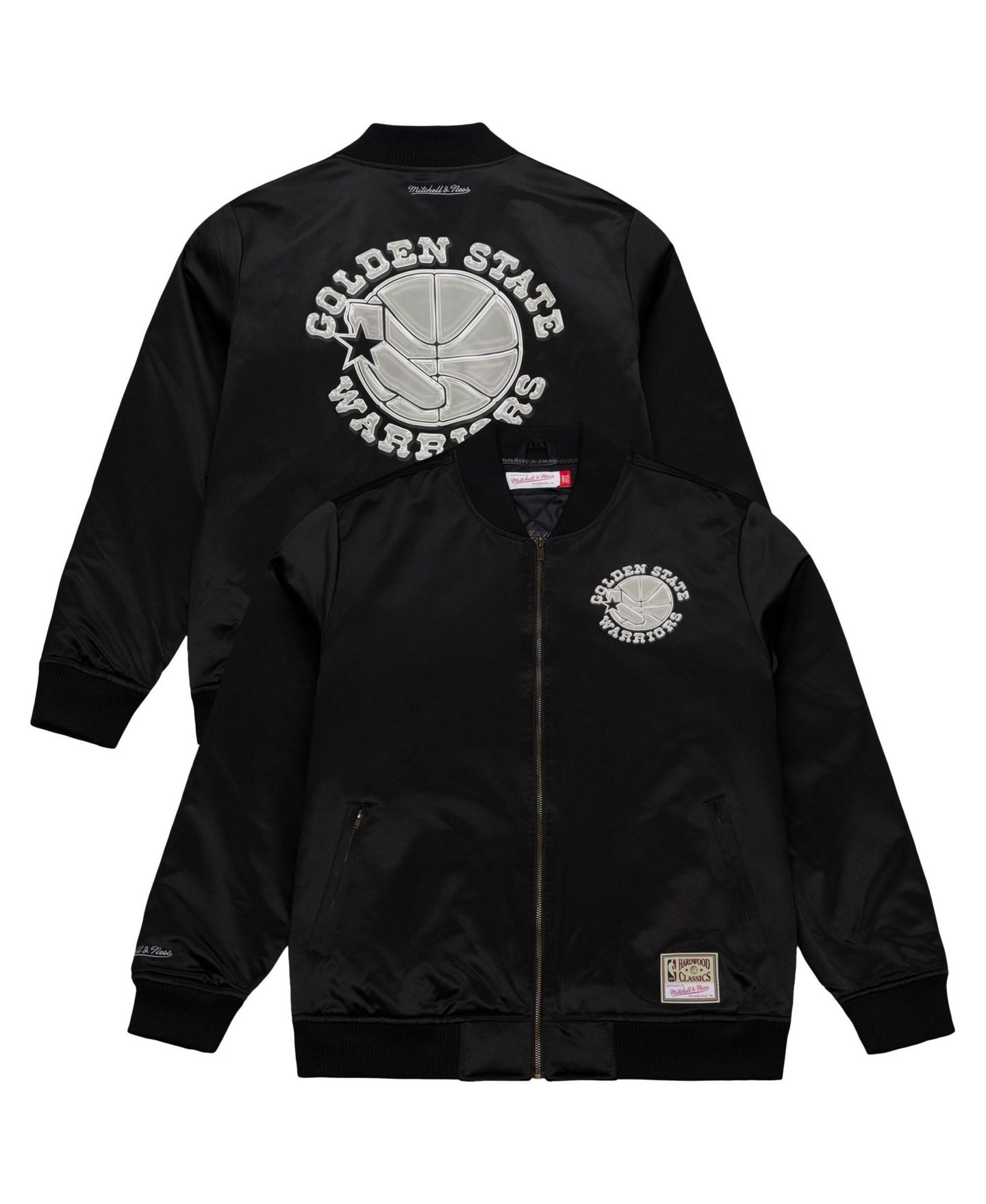Мужская куртка Mitchell & Ness Black Golden State Warriors Chrome Satin Bomber Full-Zip — фото 1