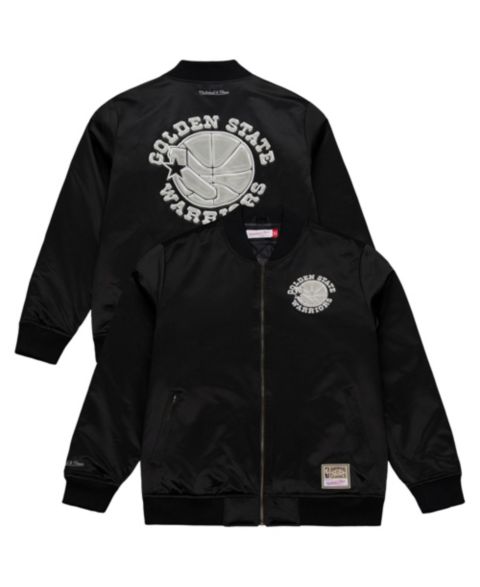 Мужская куртка Mitchell & Ness Black Golden State Warriors Chrome Satin Bomber Full-Zip
