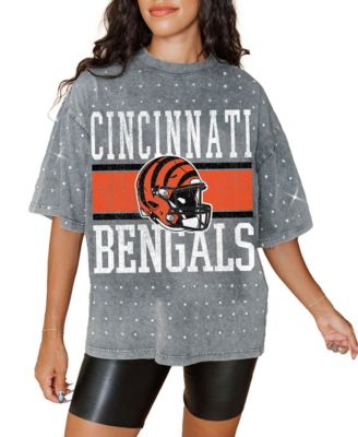 Women's Gray Cincinnati Bengals Oversized Mini Rhinestone Classic T-Shirt