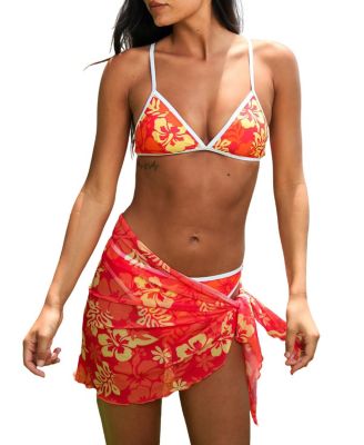 Women's Aloha Bliss Floral Sarong Three Piece Bikini Set