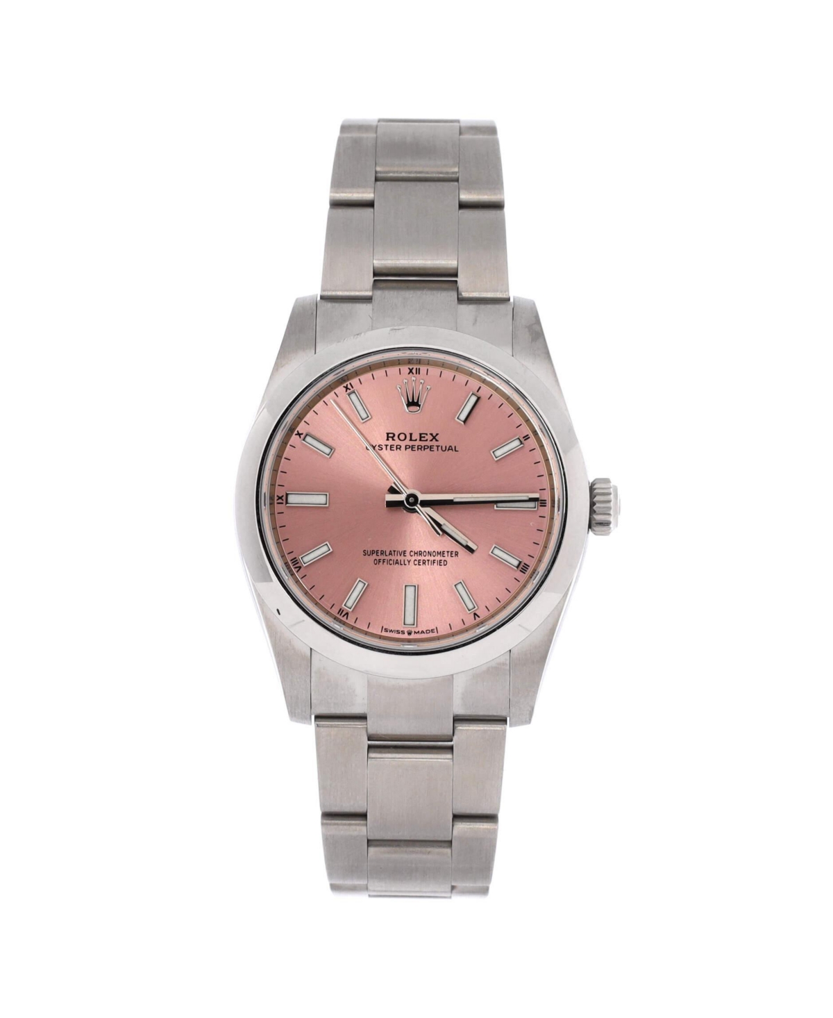PreOwned Rolex Oyster Perpetual Pink Automatic Watch in Stainless Steel 34mm  Dial color pink
