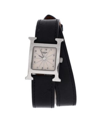 Pre-Owned Hermes Heure H Double Tour Quartz Watch in Stainless Steel and Leather 21mm