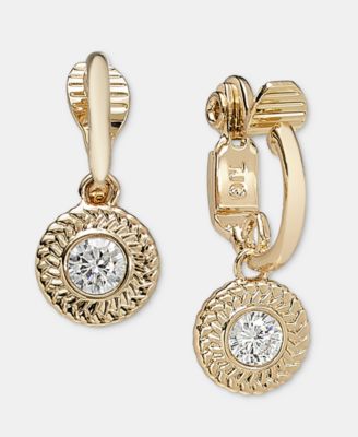 Cubic Zirconia Charm Clip-On Hoop Earrings 