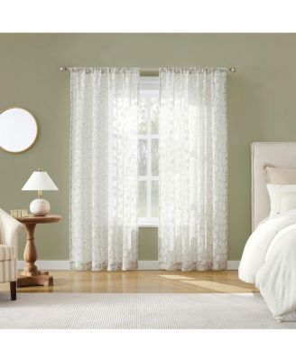 Jacqueline Tonal Floral Puff Print Semi-sheer Rod Pocket Curtain Panel