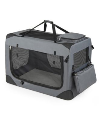 Collapsible Soft Dog Travel Crate with Mesh Windows 3 Doors and Washable Cushion