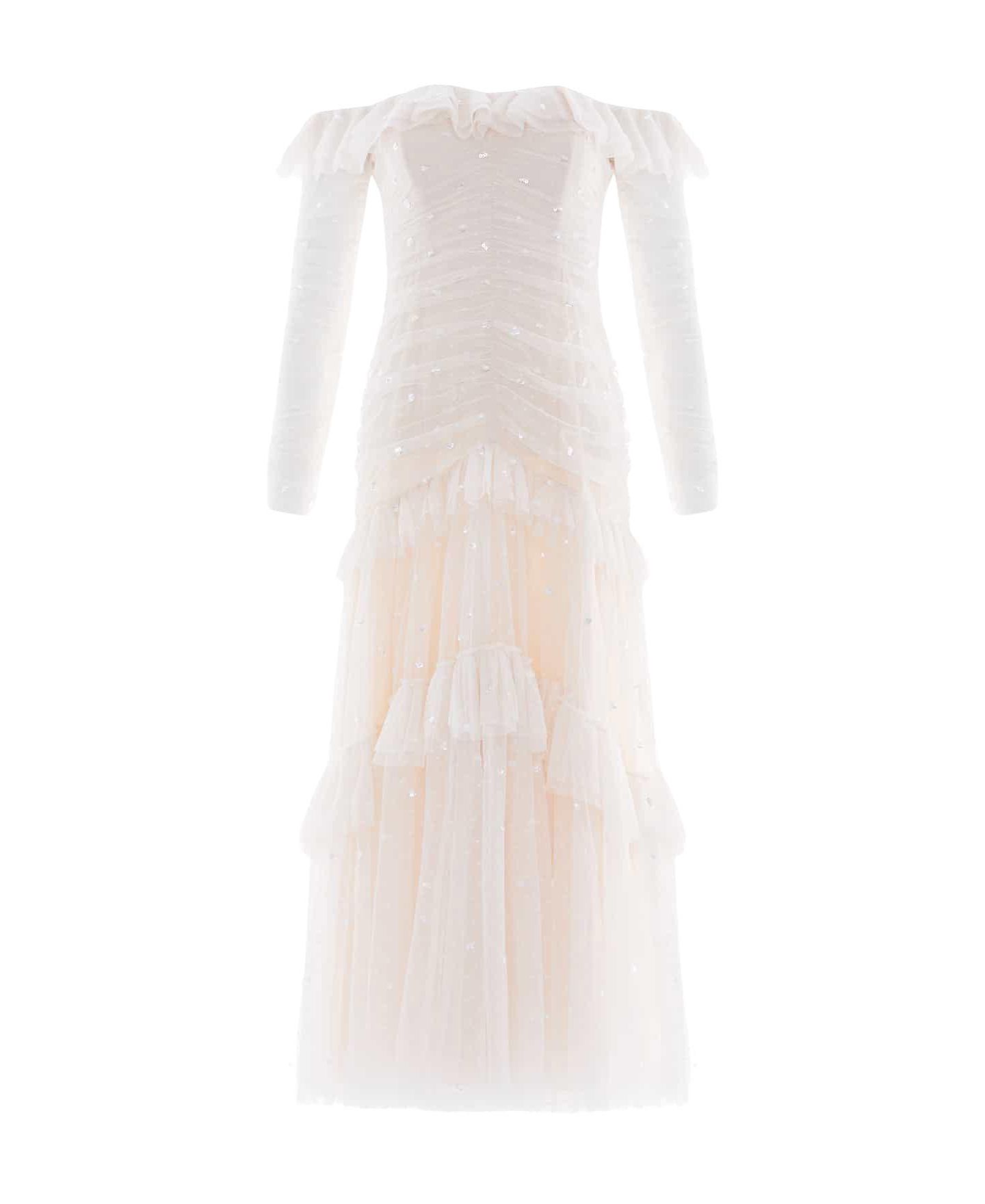 Женское платье Needle & Thread Sequin Glimmer Long-Sleeve Off-the-Shoulder Gown, цвет: Кремовый — фото 3