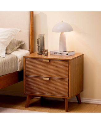 Linea Tambour 2 Drawer Nightstand with Brass Pull, Pecan