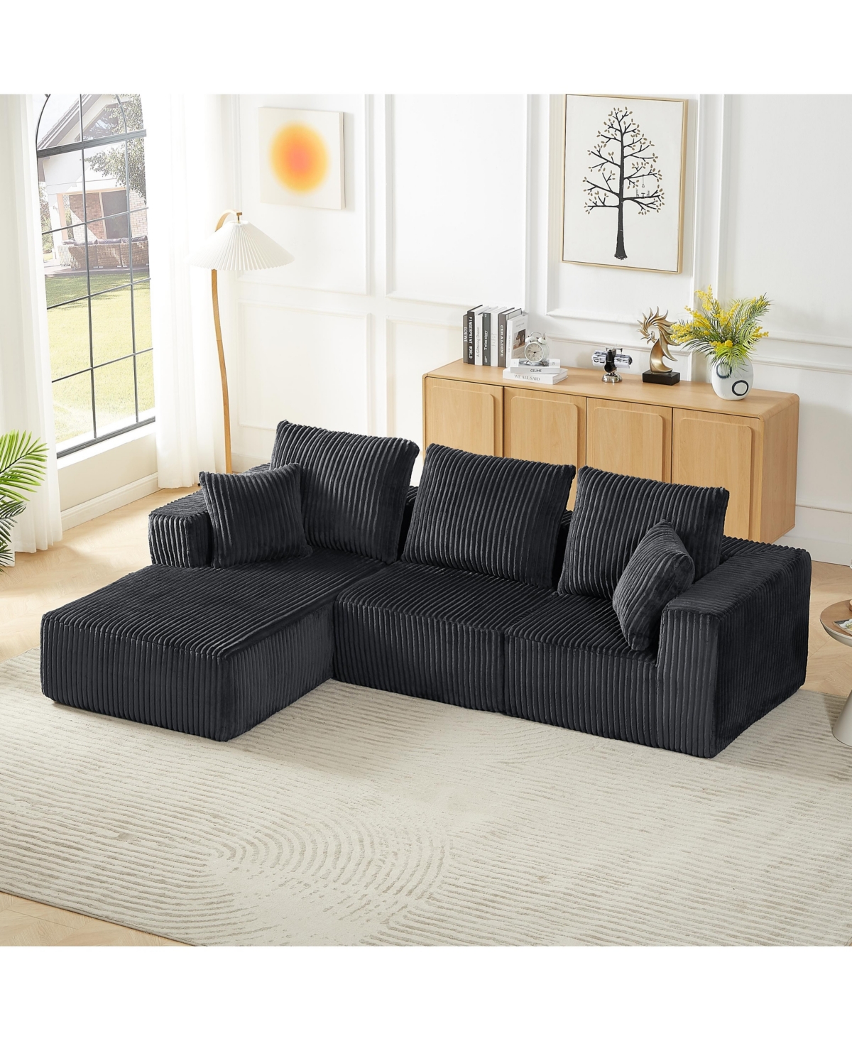 Sailvan Modular Sectional Sofa, Modern Corduroy Cloud Couch with 4 Deep Seat, No Assembly