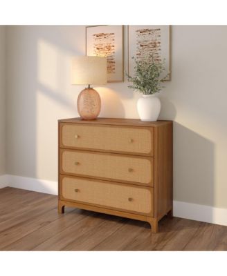 Elio Rattan 3 Drawer Dresser with Brass Knob
