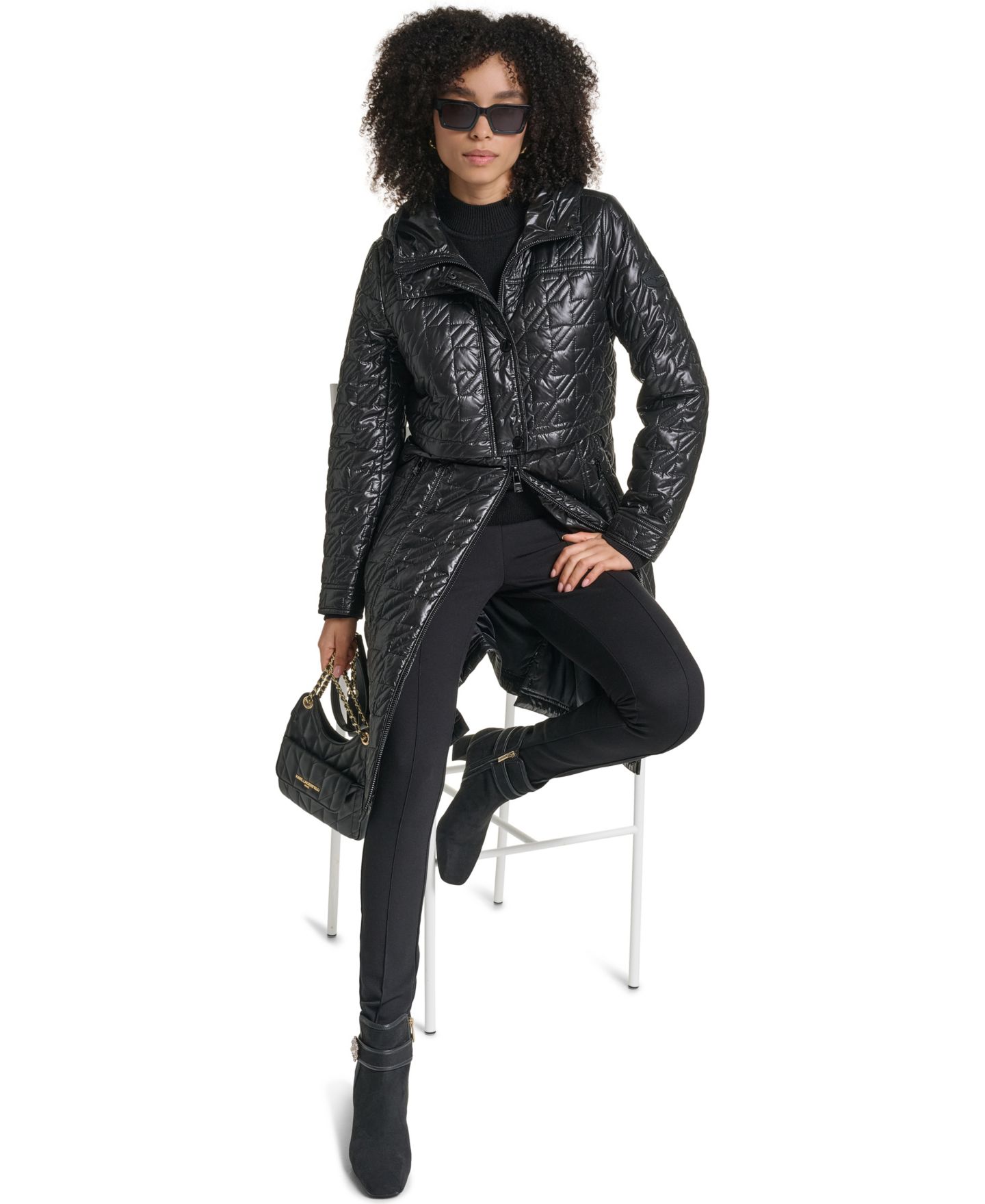 Женское пальто KARL LAGERFELD PARIS Hooded Anorak Star-Quilted, цвет: Чёрный — фото 6