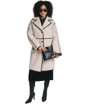 Women's Faux-Leather-Trim Teddy Coat