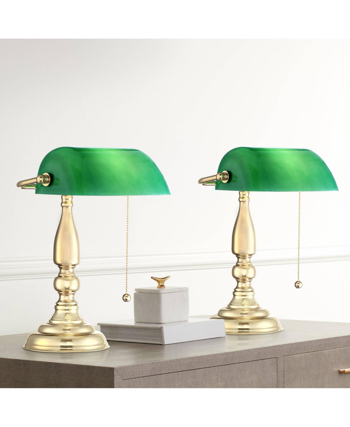 360 Lighting Hammond 14" High Small Traditional Bankers Desk Lamps Set of 2 Polished Brass Plated Finish Metal Home Office