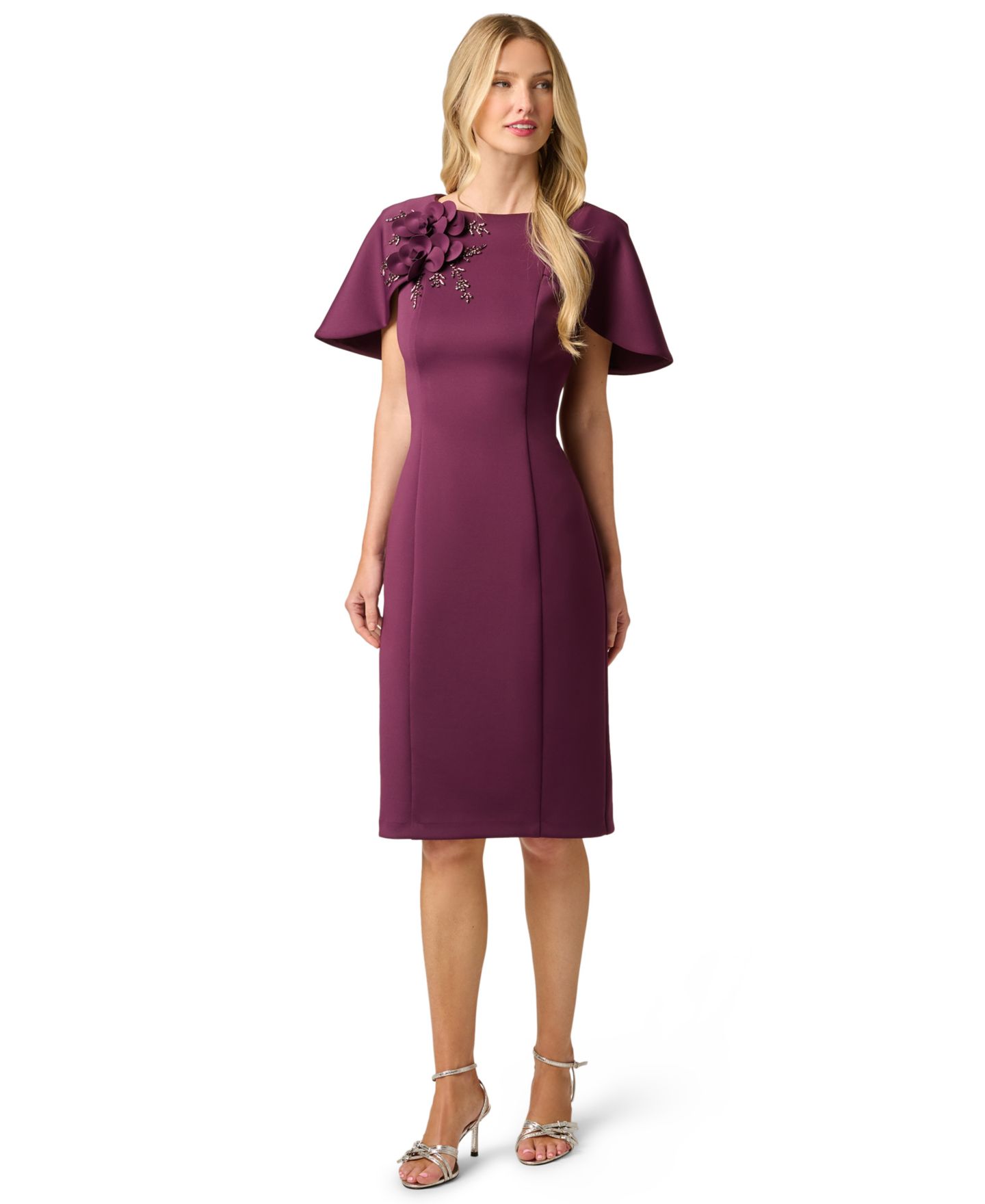 Женское платье Adrianna Papell Cape Sleeve 3D Floral Sheath, цвет: Чёрный — фото 2
