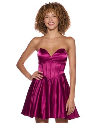 Juniors' Satin Strapless Sweetheart Neck Corset Bodice Dress