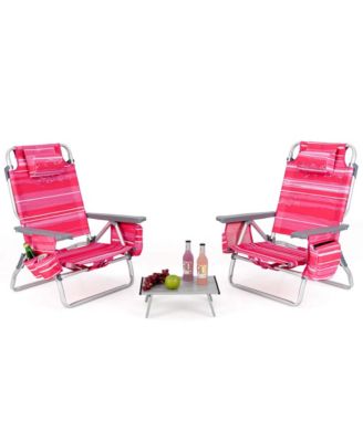 2-Pack Folding Backpack Beach Chair Table Set 5-Position Outdoor Reclining Chair