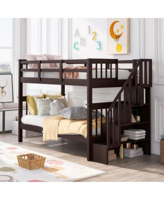 Twin-Over-Twin Stairway Bunk Bed with Storage and Guard Rail