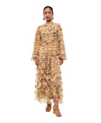 Women's Modest Floral Ruffle Dress