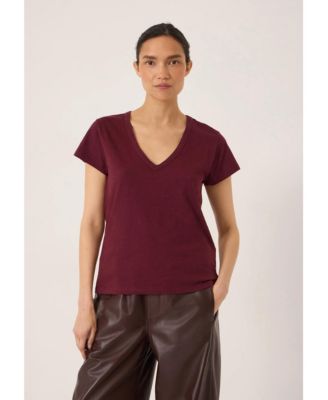 Women's Slim-Fit V-Neck Slub-Cotton T-Shirt