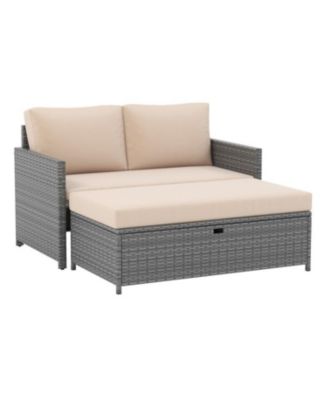 Outdoor Rattan Daybed Wicker Loveseat and 31 Gallon Storage Ottoman