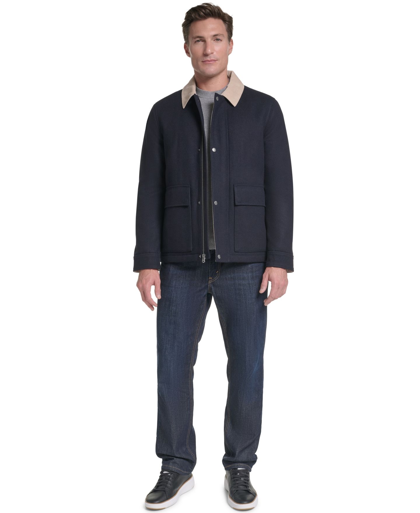 Мужская куртка Cole Haan Front-Zip Melton Wool, цвет: Тёмно-синий — фото 2