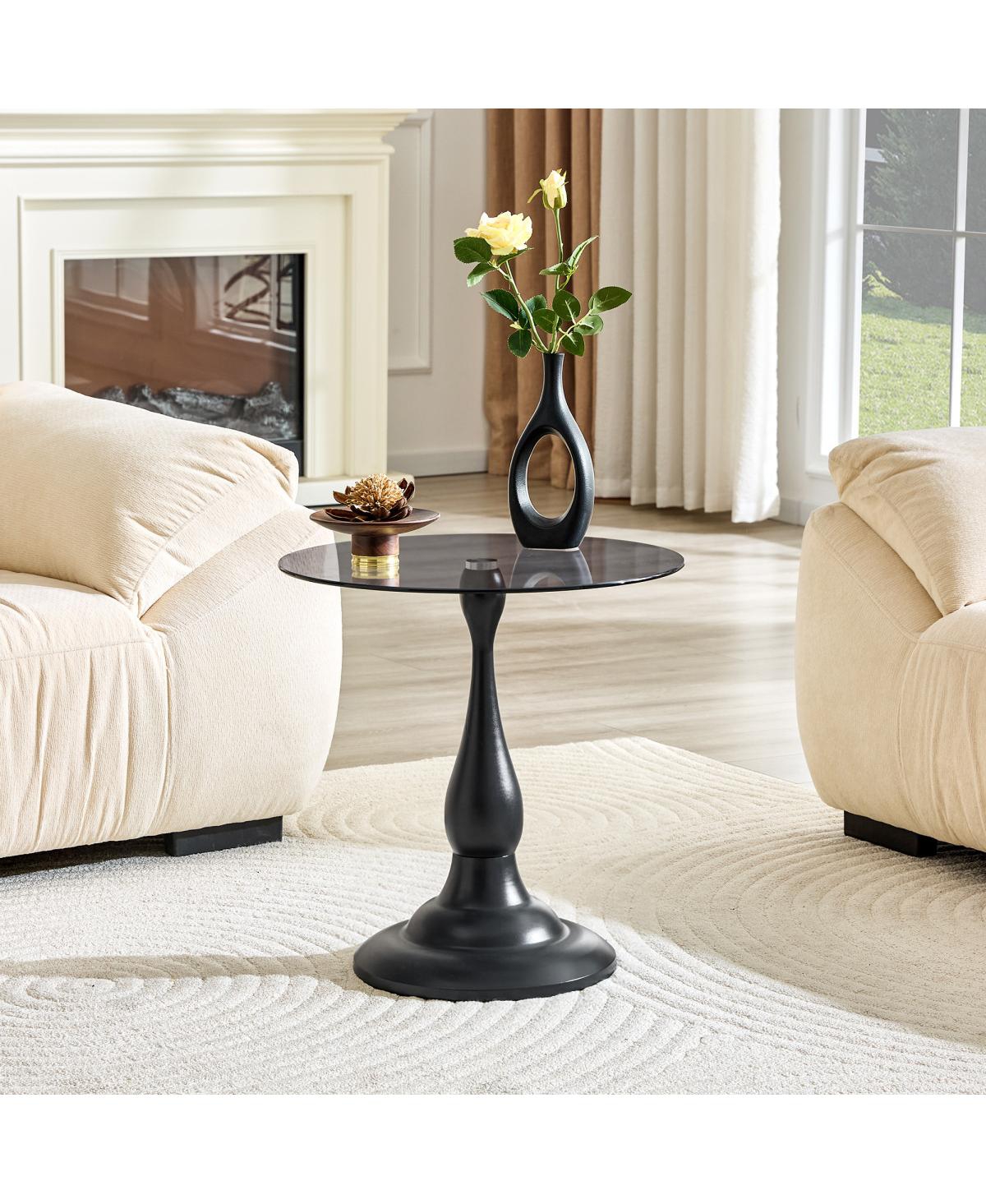 Streamdale Furniture Vintage Matte Round Metal Side Table with Glass Top (19.6)