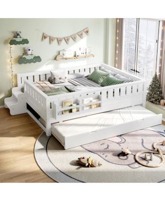 Full Loft Bed with Bookshelves, Staircase, Safety Rails, and Trundle