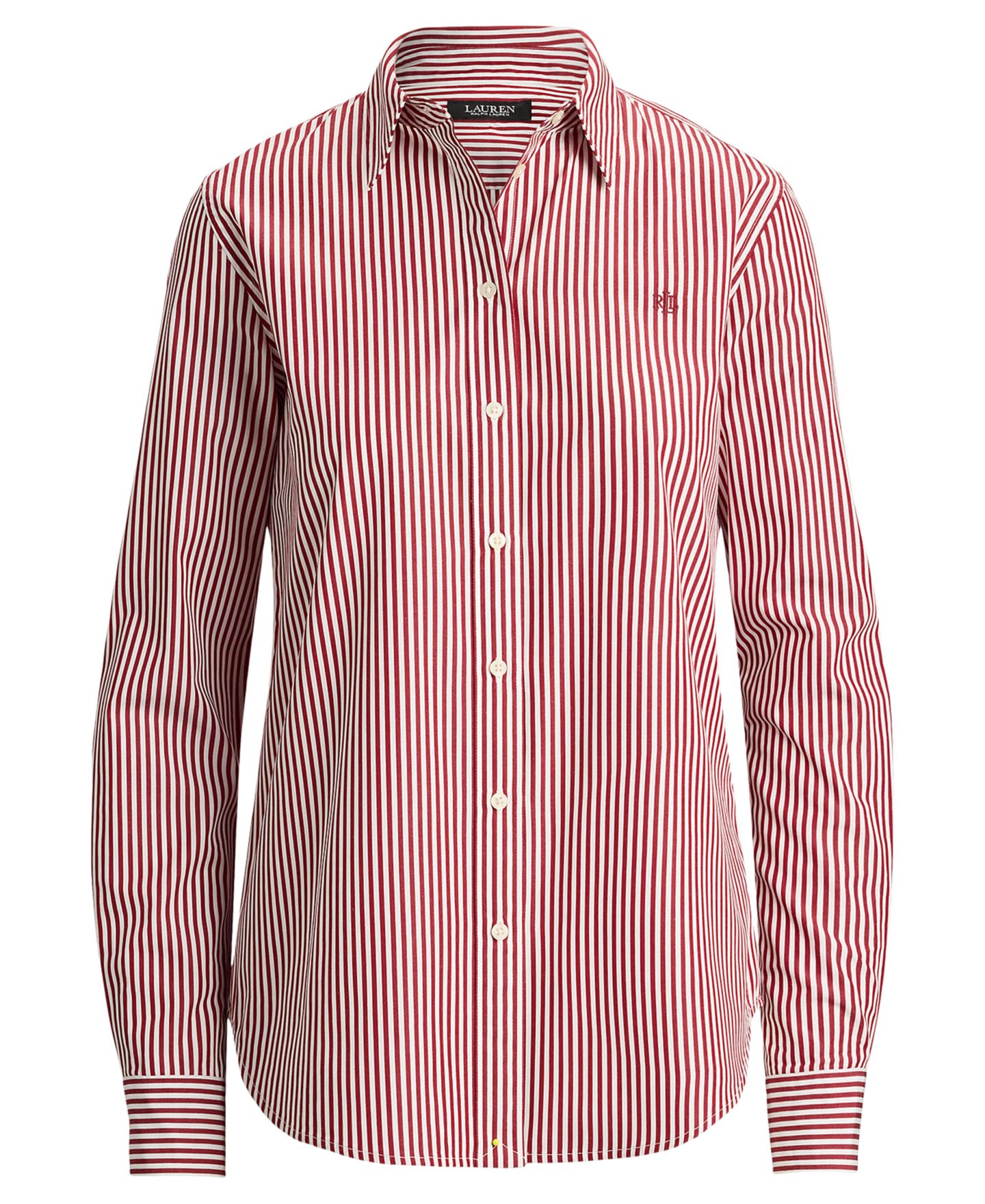 Женская рубашка Lauren Ralph Lauren Striped Long-Sleeve Button-Down, цвет: Бордовый / Белый — фото 5