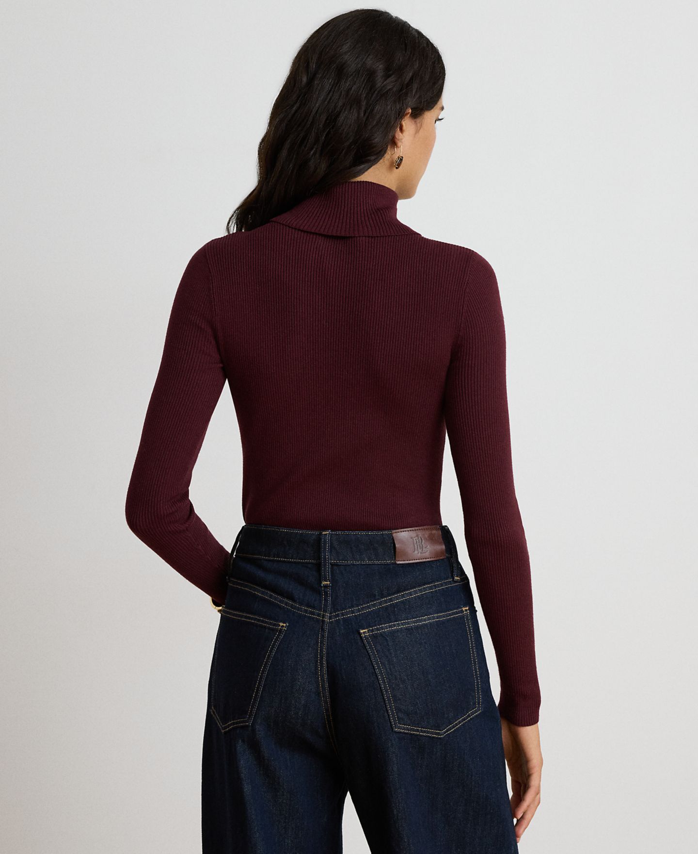 Женский свитер Lauren Ralph Lauren Petite Ribbed Slim-Fit Cotton-Blend Turtleneck, цвет: Тёмный гранатовый — фото 5