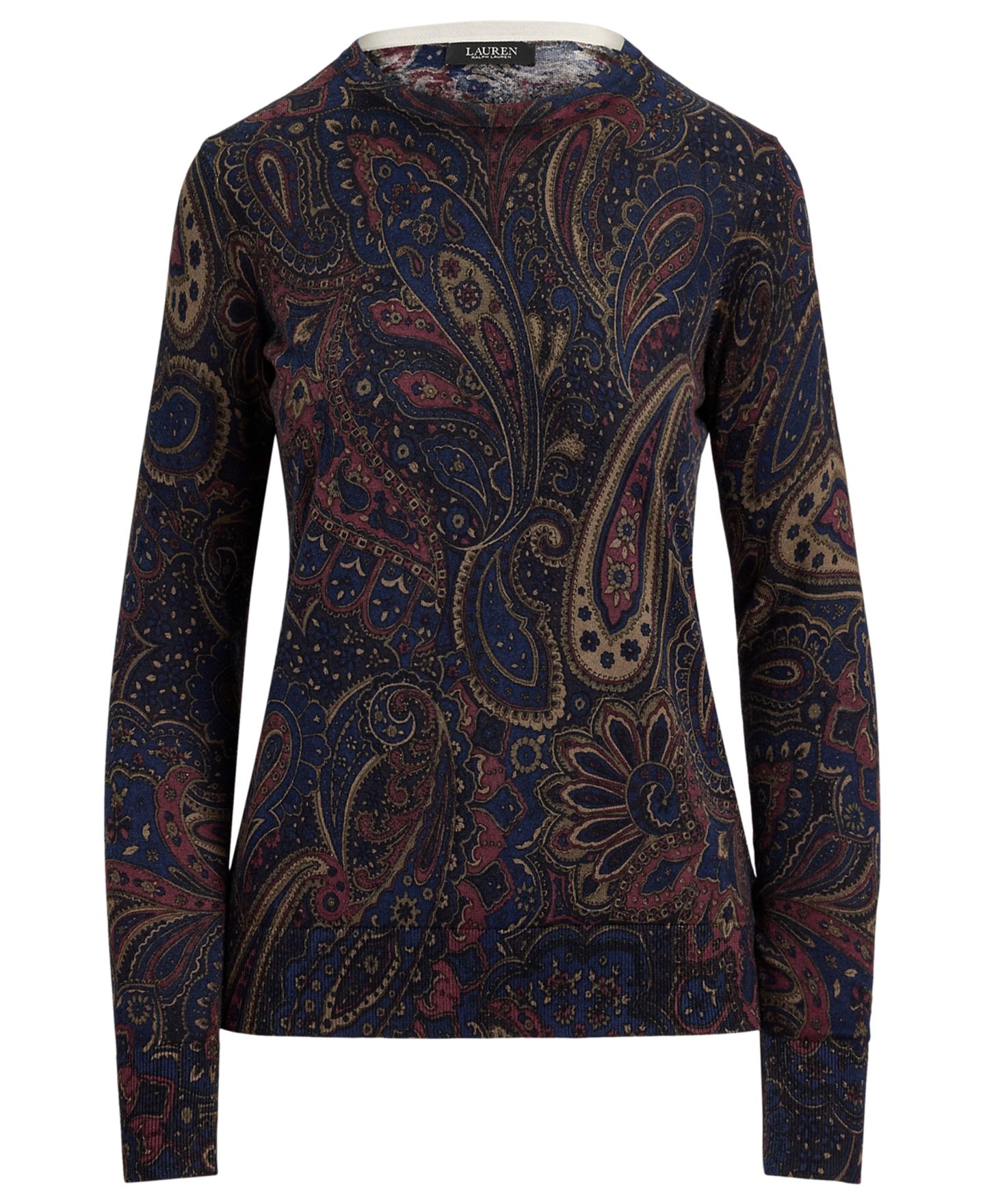 Женский свитер Lauren Ralph Lauren Petite Paisley Cotton-Modal Blend Slim-Fit, цвет: Тёмно-синий разноцветный — фото 5