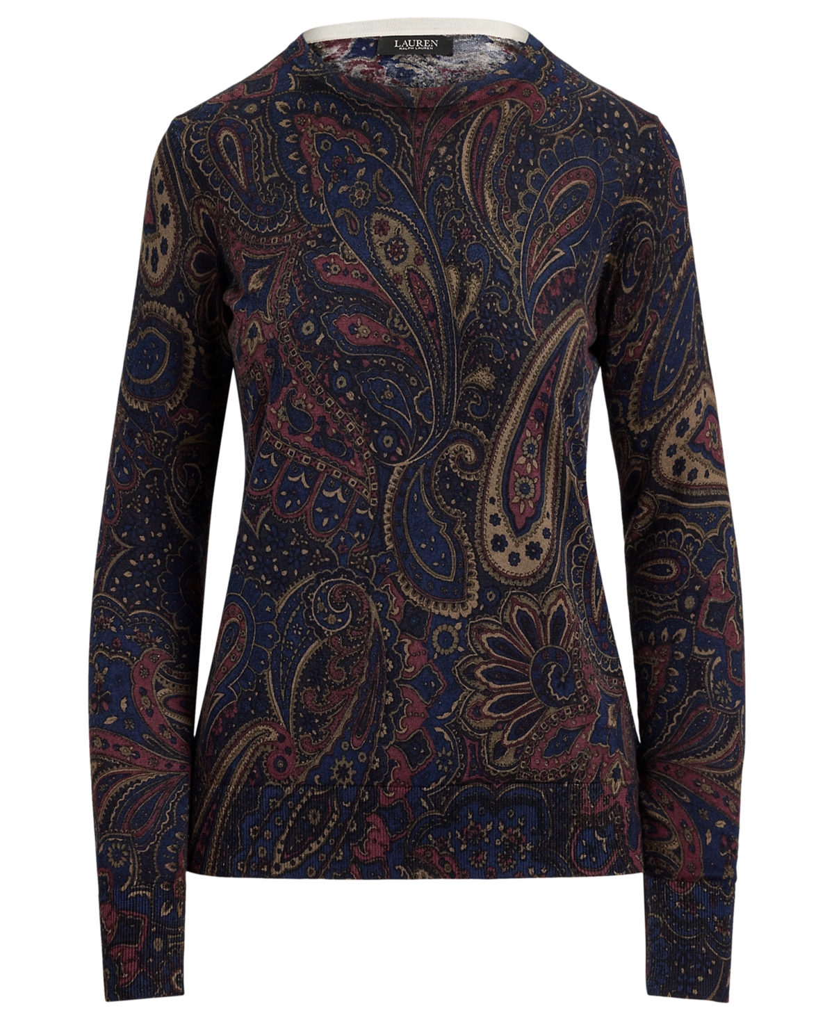 Lauren Ralph Petite Paisley Cotton-Modal Crewneck Sweater