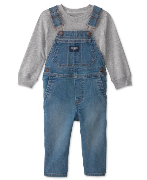 Детский комплект OshKosh B'gosh для малыша: джинсовый полукомбинезон и футболка, цвет: Синий / Серый
