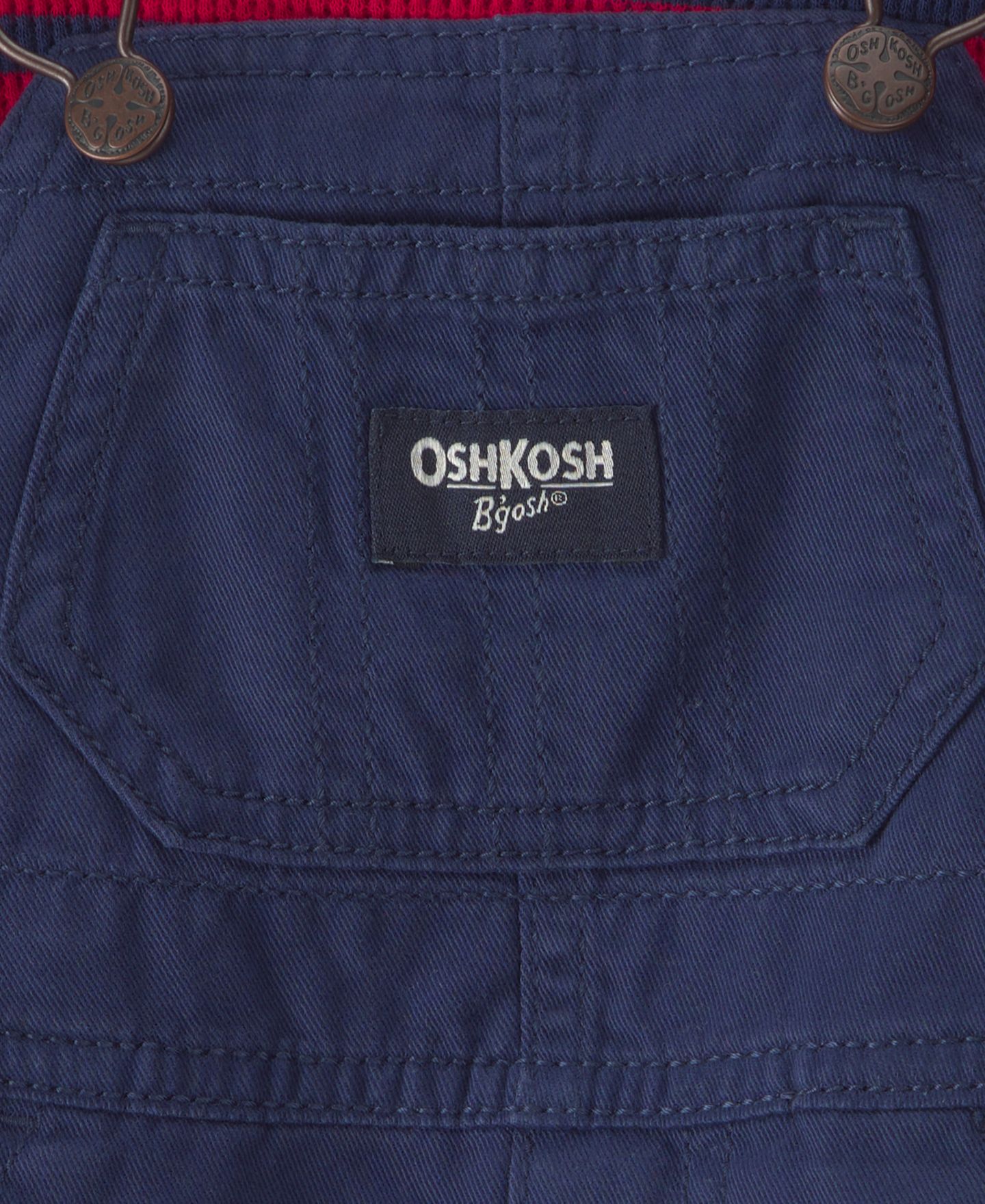Детский комплект Oshkosh B'Gosh для малыша: полосатый термо-топ и твиловый полукомбинезон, цвет: Синий / Красный — фото 4