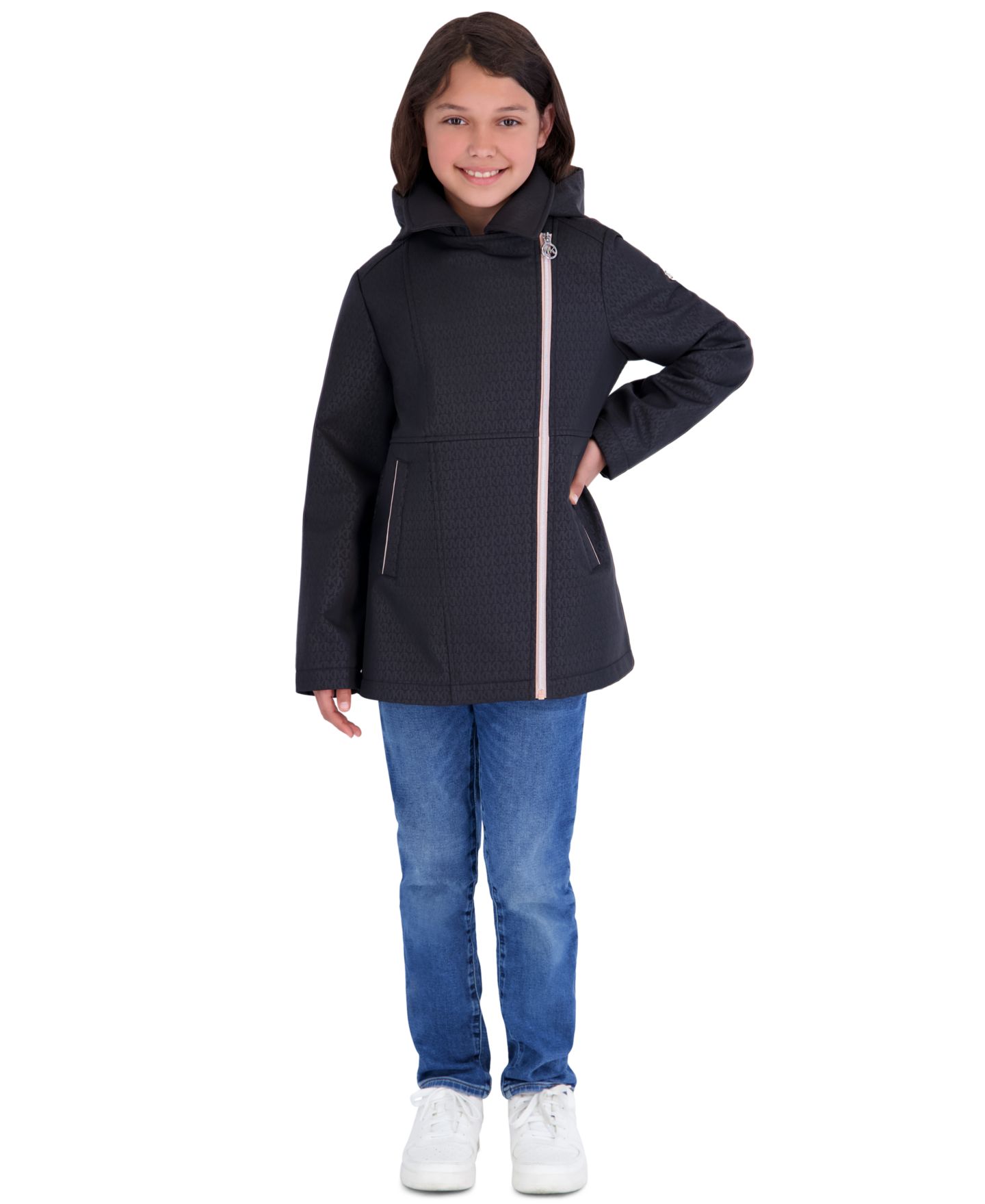 Куртка Michael Kors Asymetric Zip Softshell Stadium Length Jacket для девочек-малышей, цвет: Чёрный — фото 3