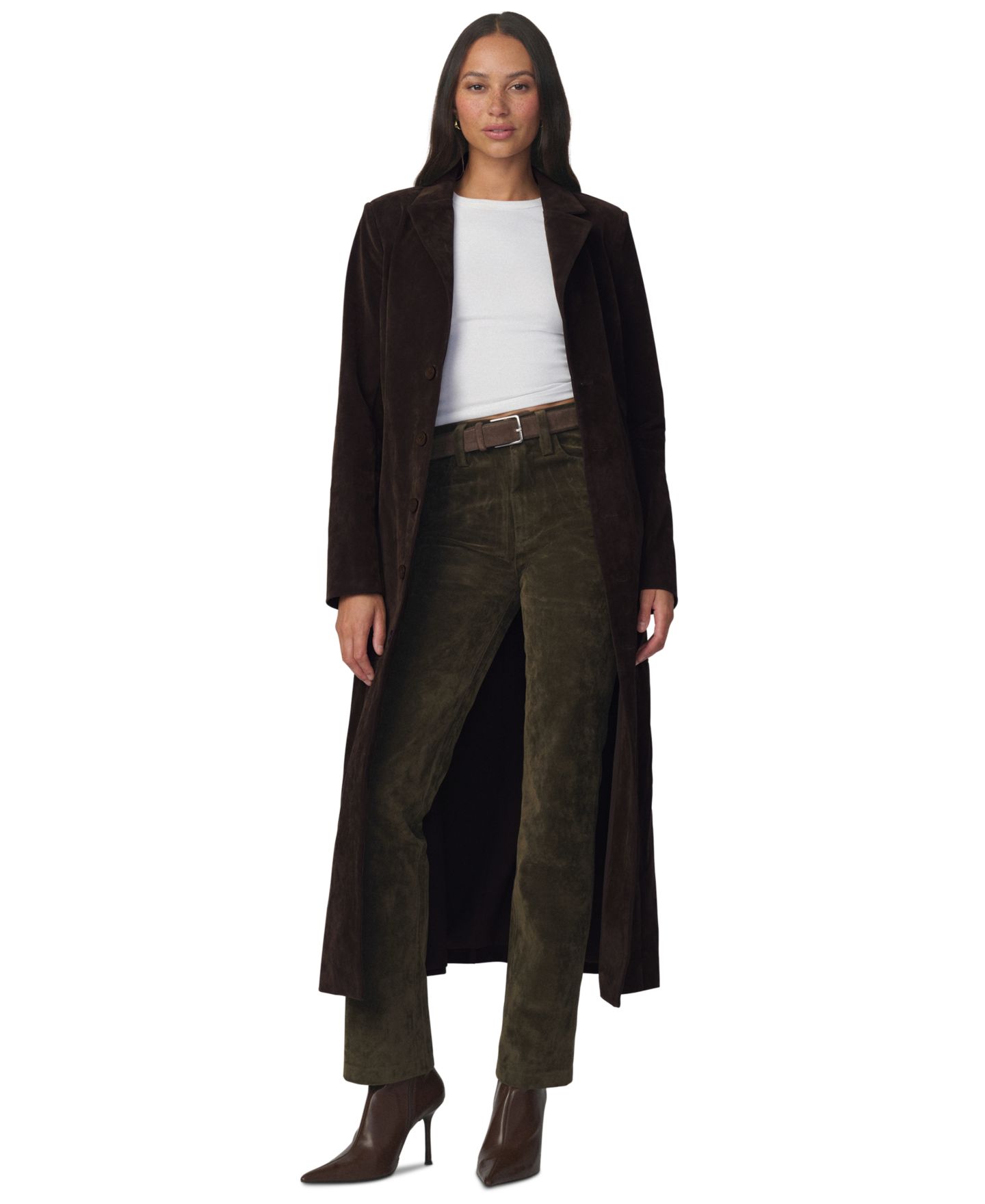 Женское пальто Joe's Jeans Collared Belted Faux-Suede Long, цвет: Тёмный шоколадный — фото 2