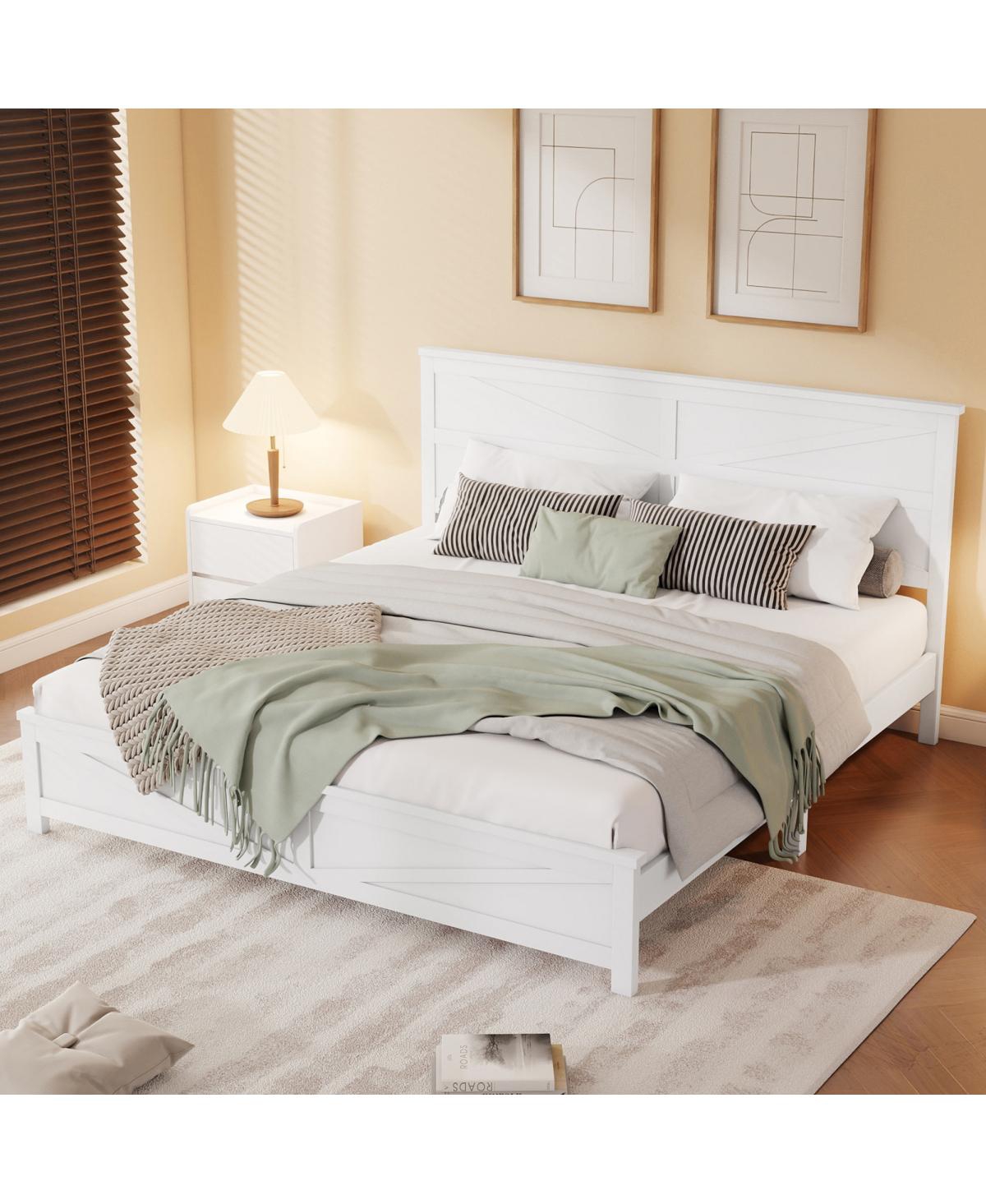 Streamdale Furniture Farmhouse King Bed with Barn Door Headboard and Footboard