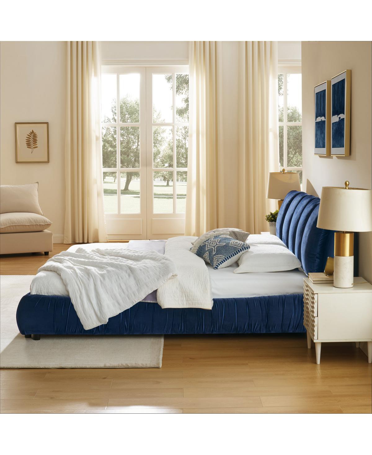 Streamdale Furniture King Size Upholstered Bed Frame with Segmented Velvet Headboard