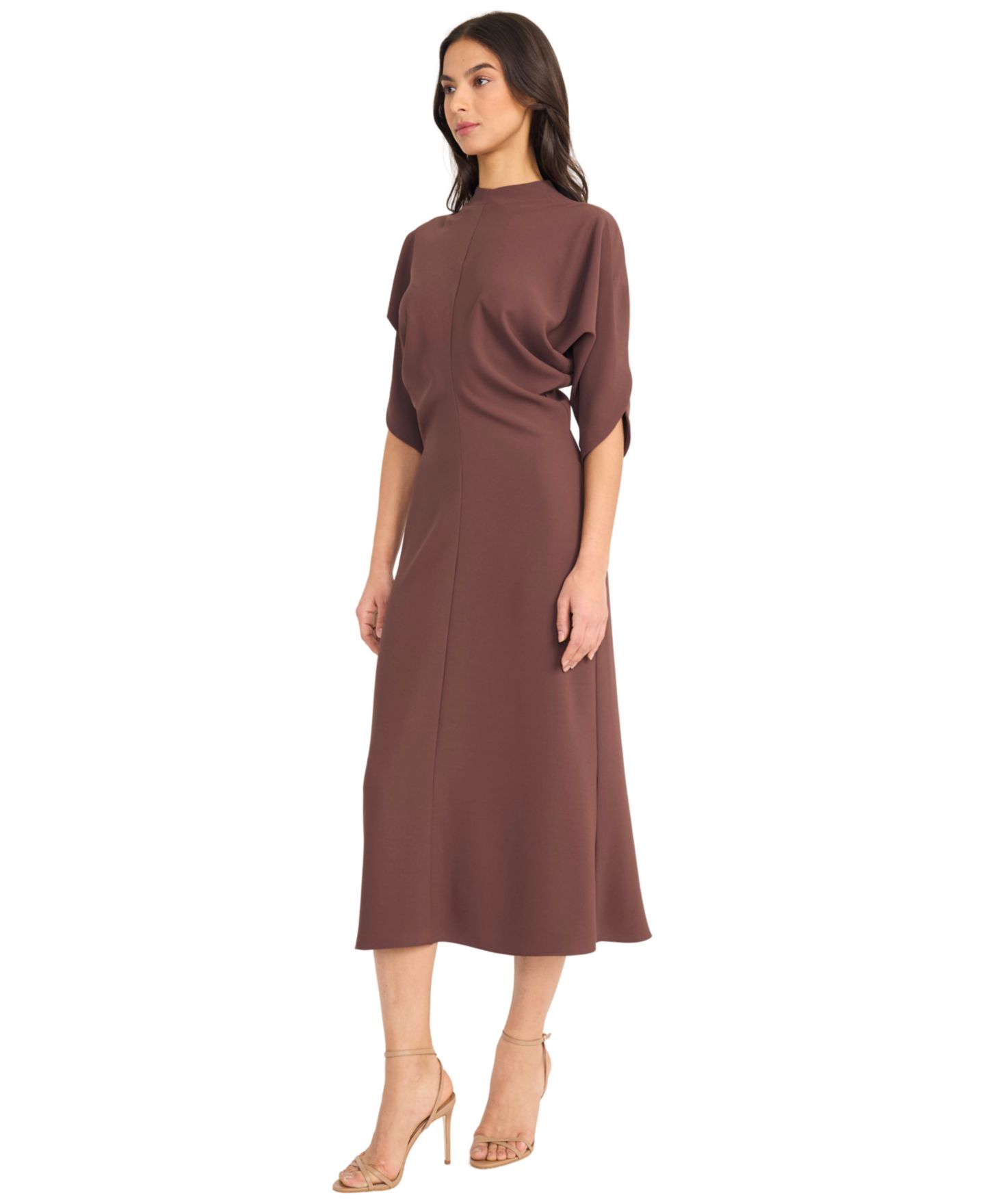 Женское платье Luxely Mock-Neck Three-Quarter Sleeve Midi, цвет: Кофейный — фото 2