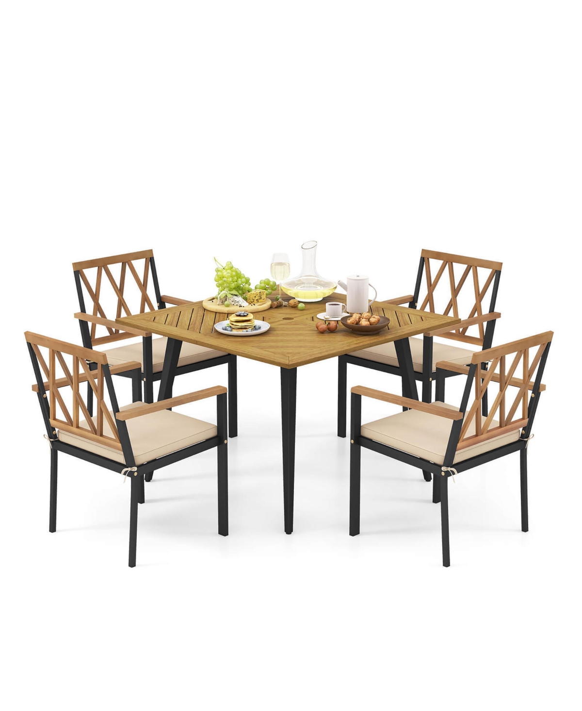 Gymax 5 Pieces Patio Dining Set Outdoor Dining Table and Chairs with Cushions