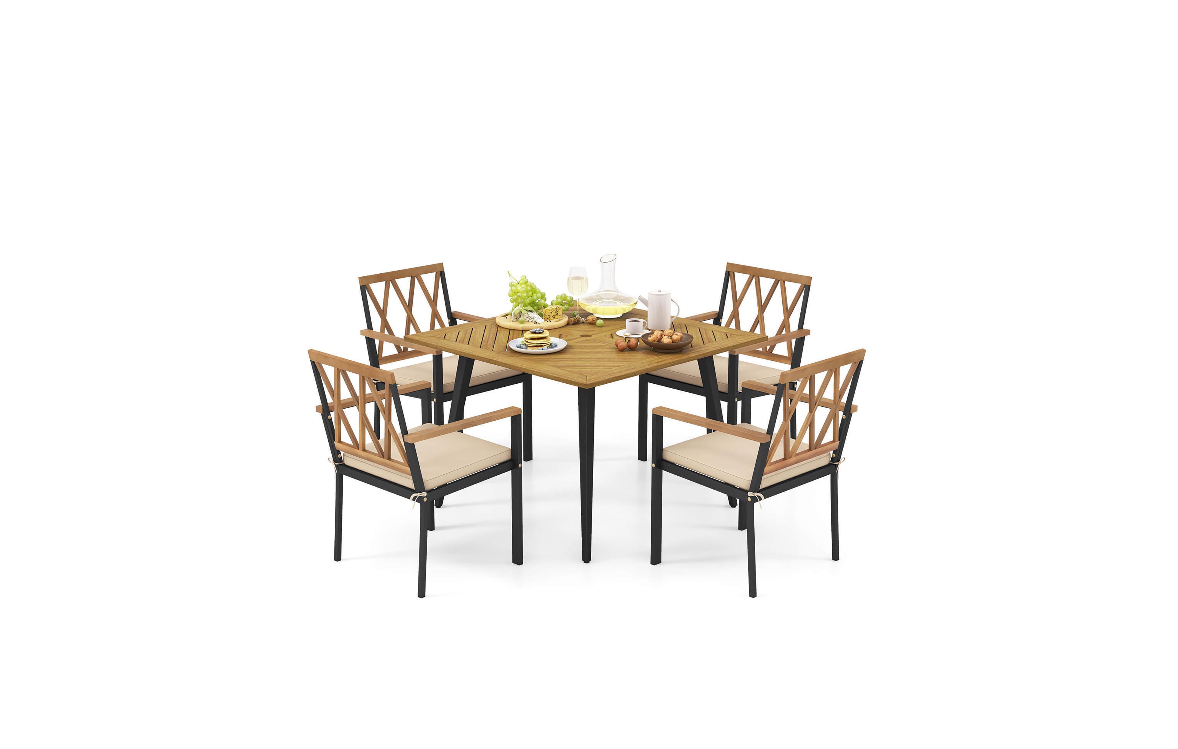 Gymax 5 Pieces Patio Dining Set Outdoor Dining Table and Chairs with Cushions