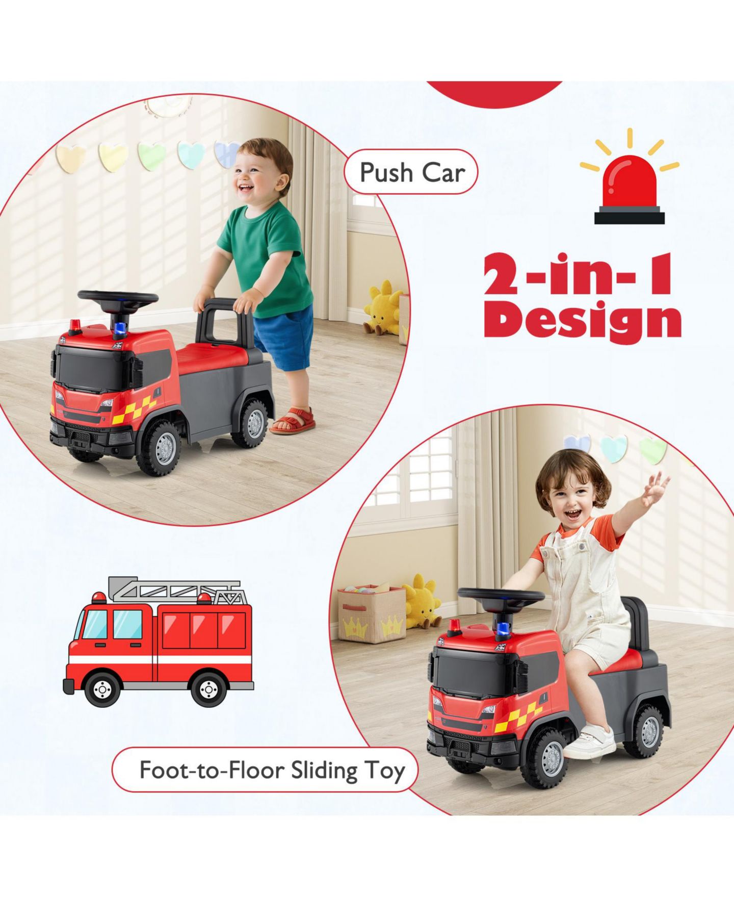 Детская игрушка Slickblue Kids Ride-On Truck Toy with Steering Wheel, Lights and Music, цвет: Красный — фото 5
