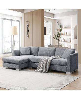 96" Modern L-Shaped Chenille Sectional Sofa with 2 Pillows