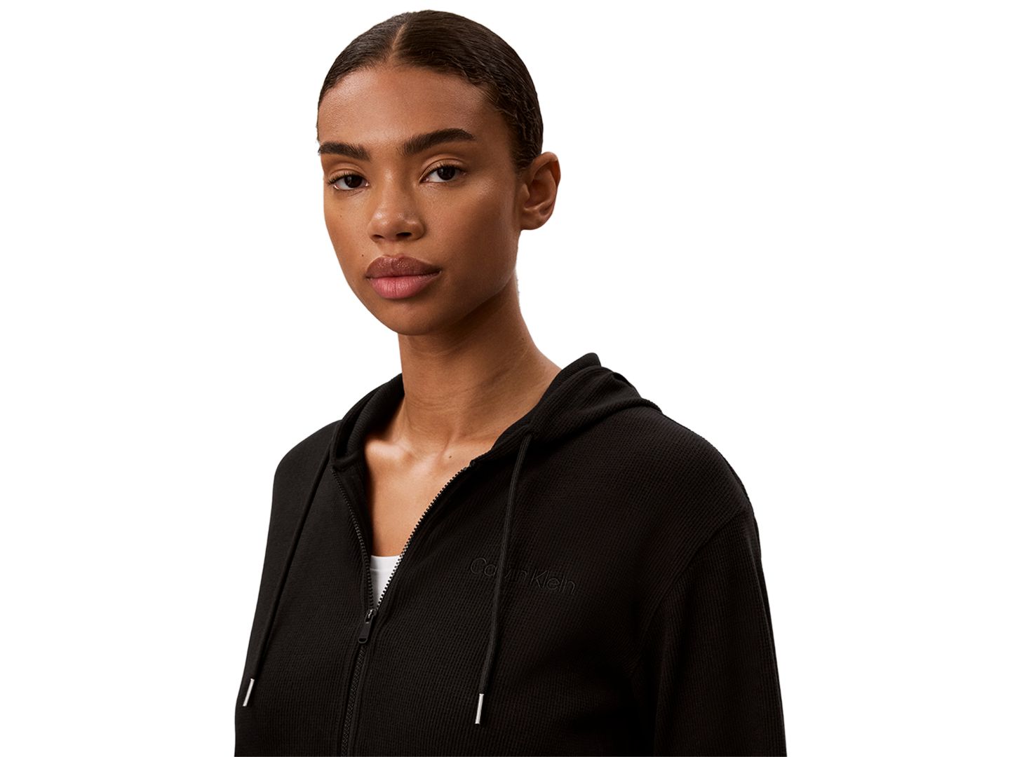 Женское худи Calvin Klein Performance Loose-Fit Icon Sport Waffle Full-Zip, цвет: Чёрный — фото 4