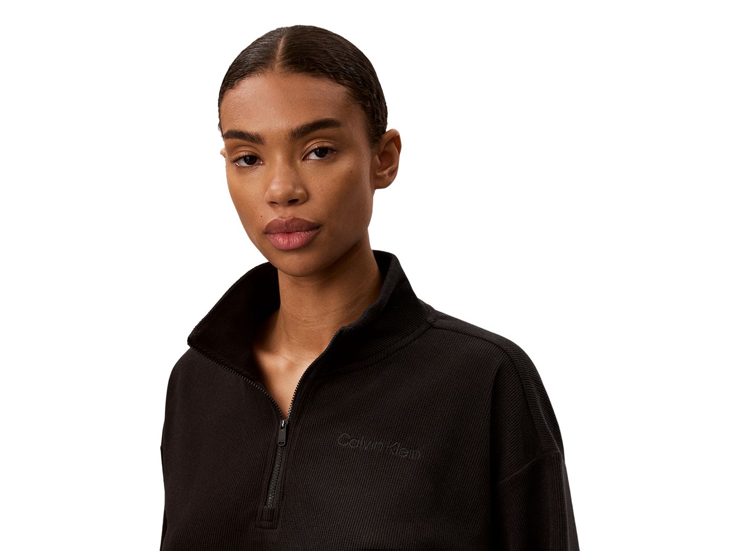 Женский свитшот Calvin Klein Performance Icon Sport Waffle-Knit Quarter-Zip, цвет: Чёрный — фото 4