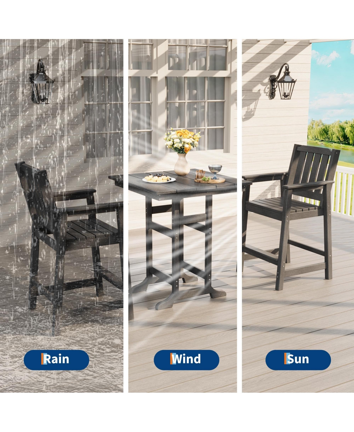 homfan 5-Piece Outdoor Dining Set – Square Table with Umbrella Hole and 4 Armrest Chairs, All-Weather Hdpe Furniture for Backyard, Deck and Patio