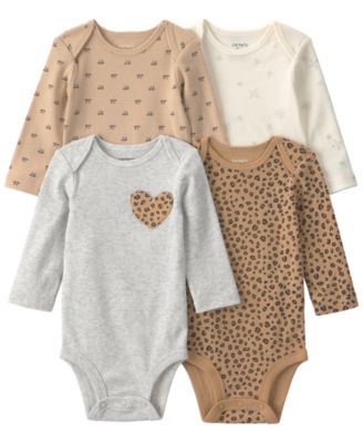 Baby Girls' Leopard Printed Bodysuits, 4-Pack