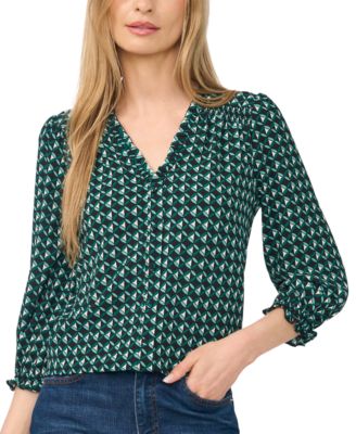 Women's 3/4-Sleeve V-Neck Button-Front Blouse