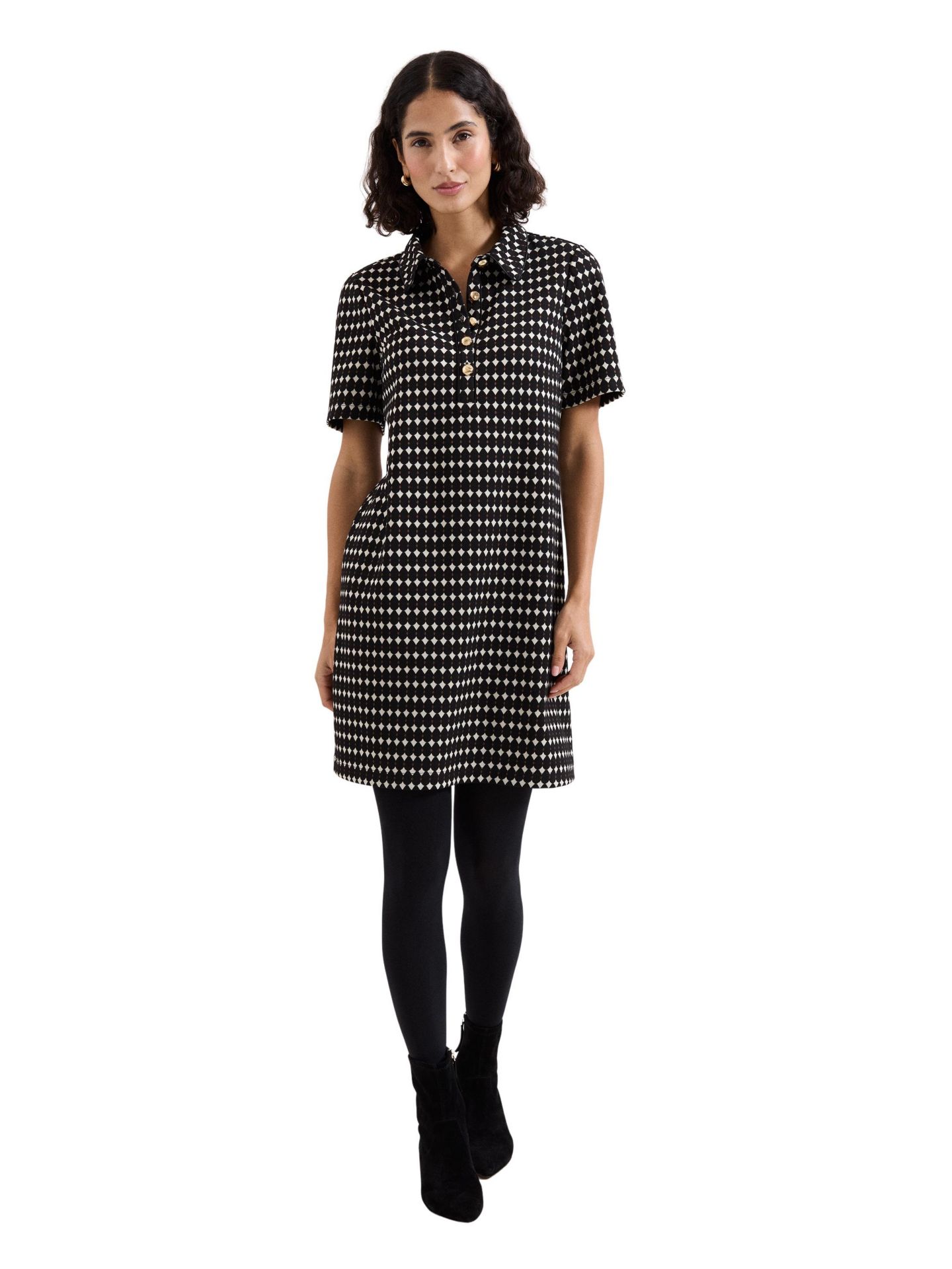 Женское платье Phase Eight Vivienne Short-Sleeve Geometric Shirt Dress, цвет: Чёрный / Слоновая кость — фото 5
