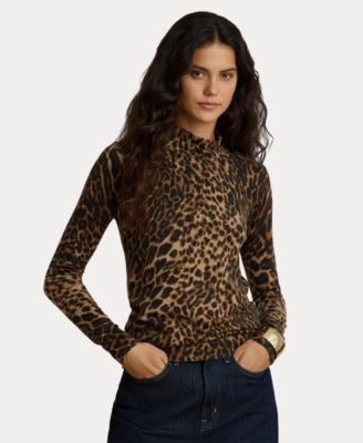 Women's Ocelot-Print Mock Neck Long-Sleeve Sweater
